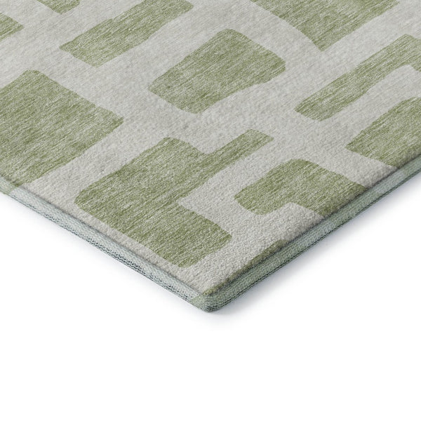 HomeRoots 8' X 10' Luxurious Artichoke Green & Ivory Washable Area Rug - Geometric Design with UV Protection! 671766