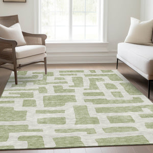 HomeRoots 9' X 12' Artichoke Green & Ivory Abstract Area Rug – Washable, UV Protected, Durable for Any Space! 671767