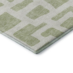 HomeRoots 10' Artichoke Green & Ivory Abstract Geometric Rug - Washable, UV Protected, Stain Resistant Design 671768