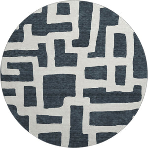 HomeRoots 8' Black And Ivory Abstract Geometric Round Rug - Washable, UV Protected, Durable, Modern Design! 671771