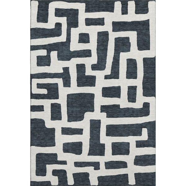 HomeRoots 9' X 12' Black And Ivory Washable Area Rug - Durable Geometric Design with UV Protection for Any Room 671773