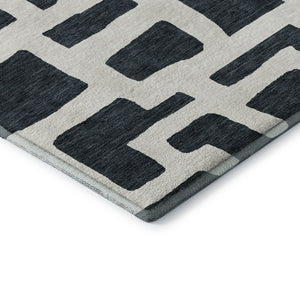 HomeRoots 9' X 12' Black And Ivory Washable Area Rug - Durable Geometric Design with UV Protection for Any Room 671773