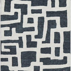 HomeRoots 9' X 12' Black And Ivory Washable Area Rug - Durable Geometric Design with UV Protection for Any Room 671773