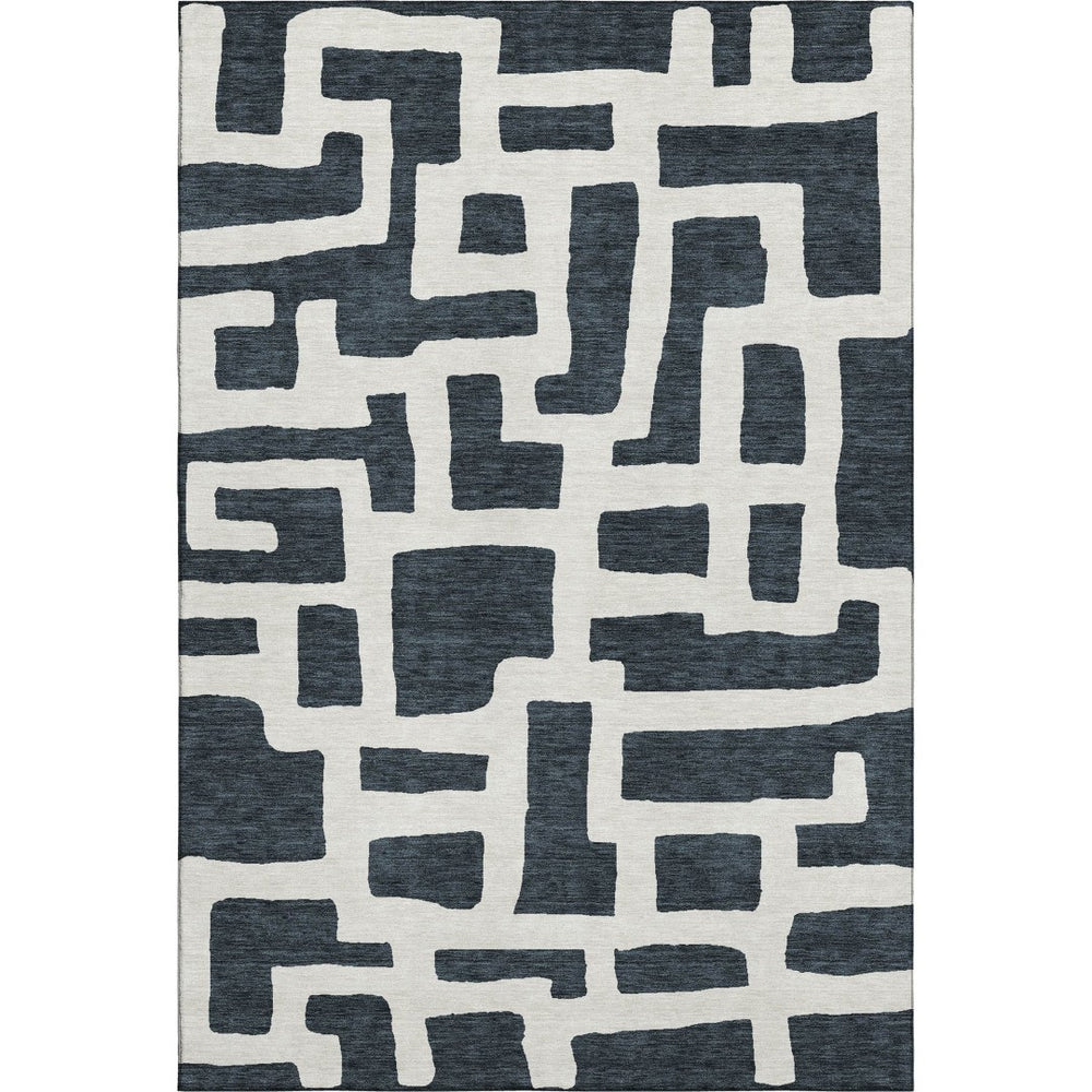HomeRoots 10' X 14' Black & Ivory Modern Abstract Geometric Area Rug – Stain Resistant, UV Protected & Washable! 671774
