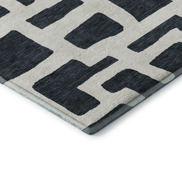 HomeRoots 10' X 14' Black & Ivory Modern Abstract Geometric Area Rug – Stain Resistant, UV Protected & Washable! 671774