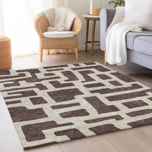 HomeRoots 5' X 8' Chocolate and Beige Abstract Geometric Washable Area Rug - Soft, Durable, UV Protected Design 671776
