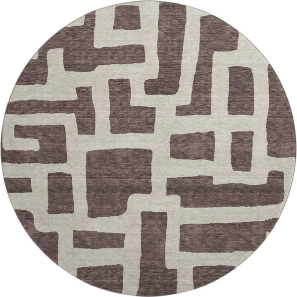 HomeRoots 8' Chocolate and Beige Abstract Geometric Round Rug – Washable, UV-Protected, Stylish & Durable! 671777