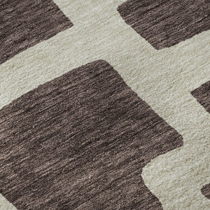 HomeRoots 8' Chocolate and Beige Abstract Geometric Round Rug – Washable, UV-Protected, Stylish & Durable! 671777