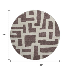 HomeRoots 8' Chocolate and Beige Abstract Geometric Round Rug – Washable, UV-Protected, Stylish & Durable! 671777