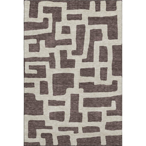 HomeRoots 8' X 10' Stylish Chocolate Beige Geometric Area Rug - Washable, UV Protected, Stain Resistant Design 671778