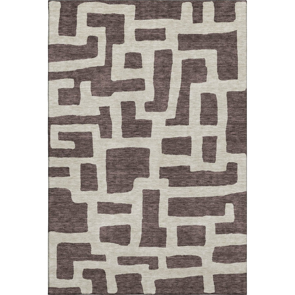 HomeRoots 9' X 12' Chocolate & Beige Abstract Geometric Area Rug - Washable, Stain-Resistant & UV Protected! 671779