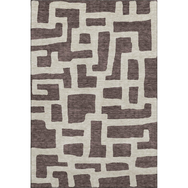 HomeRoots 9' X 12' Chocolate & Beige Abstract Geometric Area Rug - Washable, Stain-Resistant & UV Protected! 671779