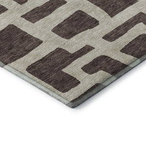 HomeRoots 9' X 12' Chocolate & Beige Abstract Geometric Area Rug - Washable, Stain-Resistant & UV Protected! 671779
