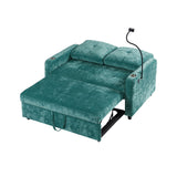 English Elm 53.9" Modern Loveseat Pull-Out Sofa Bed With Adjustable Backrest, Two Cup Holders , A Phone Holder, Three Charging Ports and Side Storage Pockets For Living Room, Teal