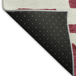 HomeRoots 8' Burgundy and Ivory Abstract Geometric Round Rug - Durable, Washable, UV Protected for Family Use 671783