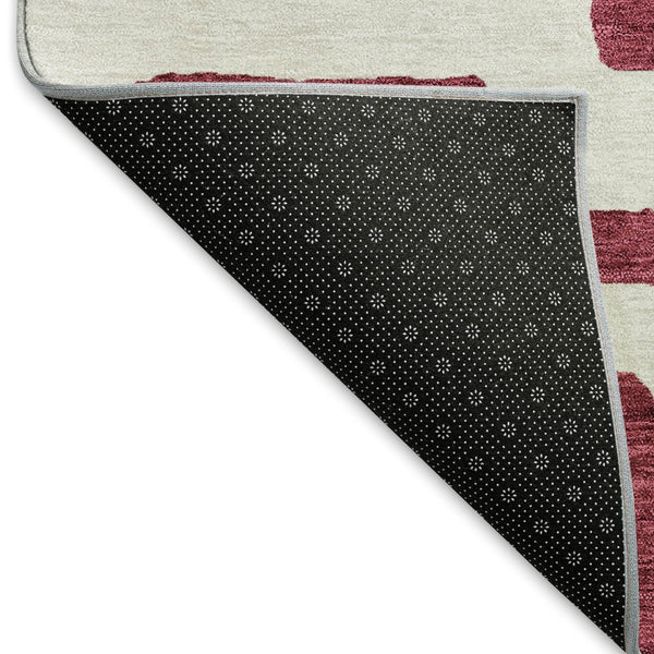 HomeRoots 8' Burgundy and Ivory Abstract Geometric Round Rug - Durable, Washable, UV Protected for Family Use 671783