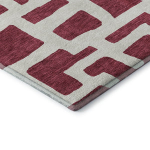 HomeRoots 8' Burgundy and Ivory Abstract Geometric Round Rug - Durable, Washable, UV Protected for Family Use 671783