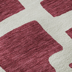 HomeRoots 8' Burgundy and Ivory Abstract Geometric Round Rug - Durable, Washable, UV Protected for Family Use 671783