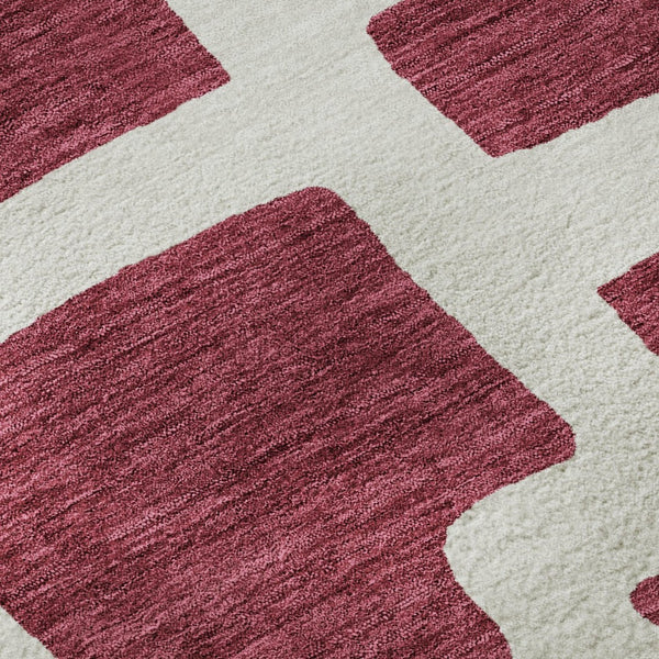 HomeRoots 8' Burgundy and Ivory Abstract Geometric Round Rug - Durable, Washable, UV Protected for Family Use 671783