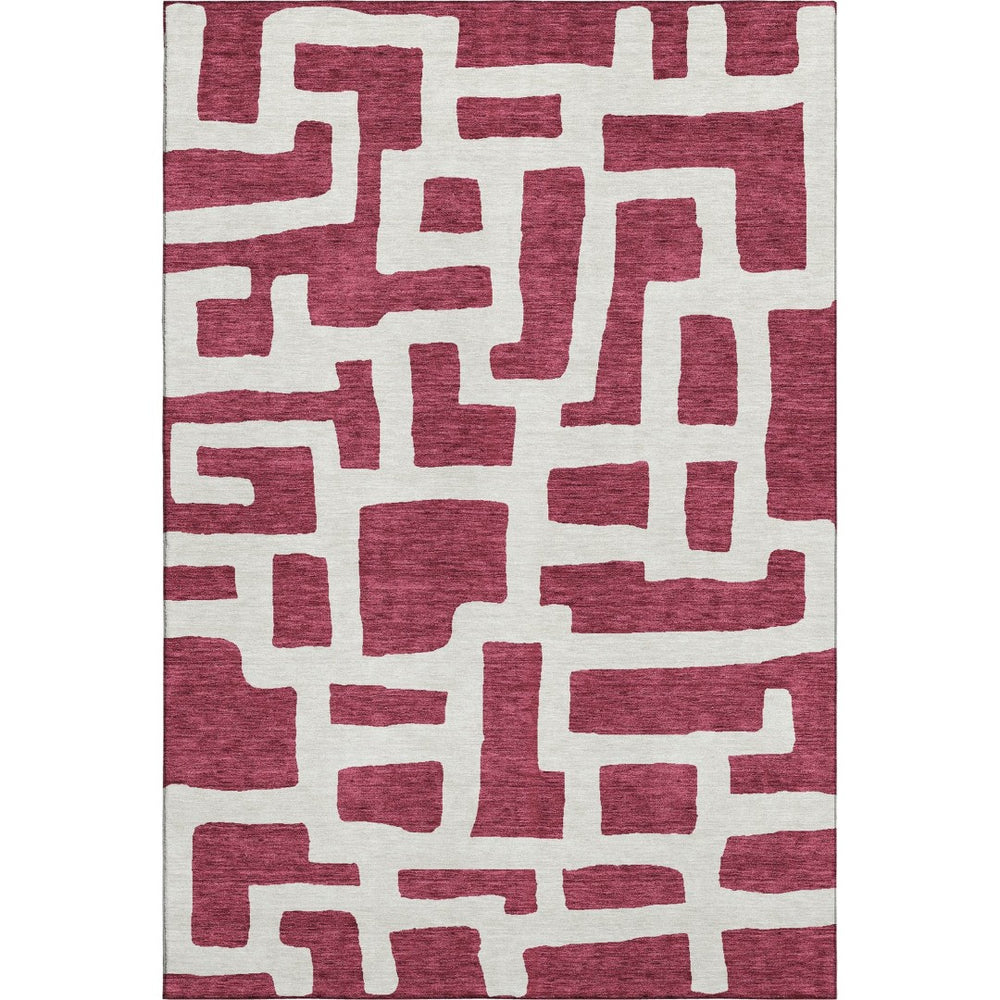 HomeRoots 8' X 10' Burgundy and Ivory Abstract Geometric Area Rug - Washable, UV-Protected, Durable Design 671784
