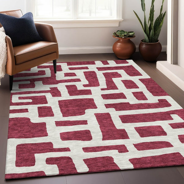 HomeRoots 9' X 12' Stylish Burgundy & Ivory Abstract Geometric Washable Area Rug with UV Protection & Durability 671785