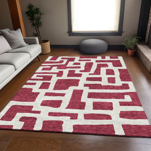 HomeRoots 9' X 12' Stylish Burgundy & Ivory Abstract Geometric Washable Area Rug with UV Protection & Durability 671785