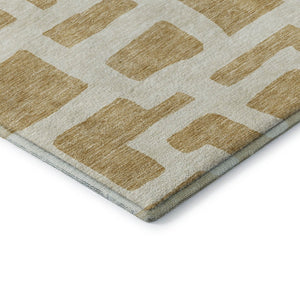 HomeRoots 8' Gold and Ivory Washable Round Rug – Stylish Abstract Geometric Design with UV Protection & Durability 671789