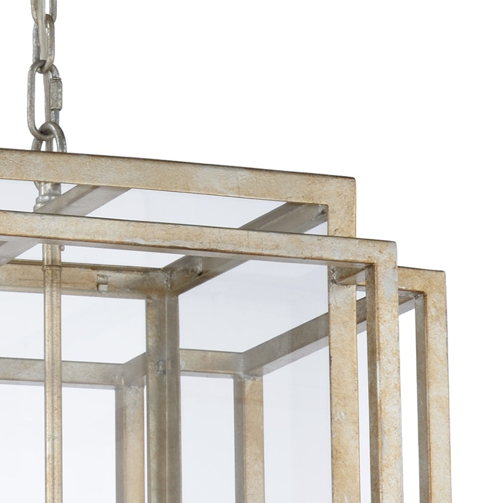 Wildwood Amherst Antique Silver Leaf Lantern Chandelier, 4-Light Iron Frame With Clear Glass Panels, 26" H 67179