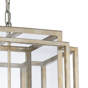 Wildwood Amherst Antique Silver Leaf Lantern Chandelier, 4-Light Iron Frame With Clear Glass Panels, 26" H 67179