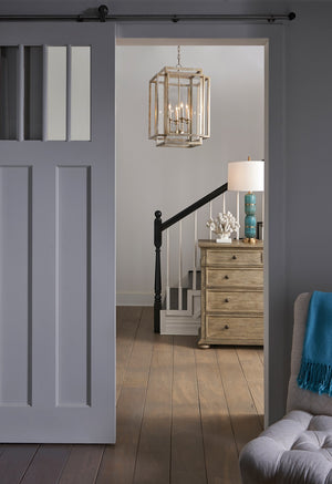 Wildwood Amherst Antique Silver Leaf Lantern Chandelier, 4-Light Iron Frame With Clear Glass Panels, 26" H 67179