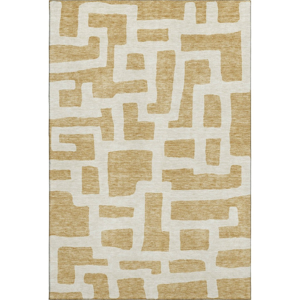 HomeRoots 10' X 14' Gold and Ivory Abstract Geometric Area Rug – Washable, UV-Protected, Stylish & Durable! 671792