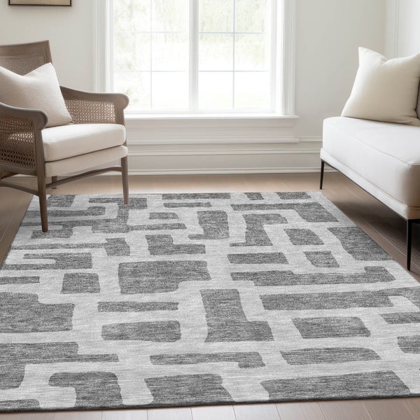 HomeRoots 8' X 10' Gray And Ivory Abstract Geometric Area Rug - UV Protected, Washable, Durable & Stylish Decor 671796