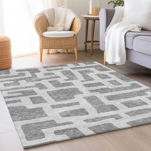 HomeRoots 10' Gray & Ivory Abstract Geometric Area Rug - Machine Washable, UV Protected, Pet Friendly & Chic Design 671798