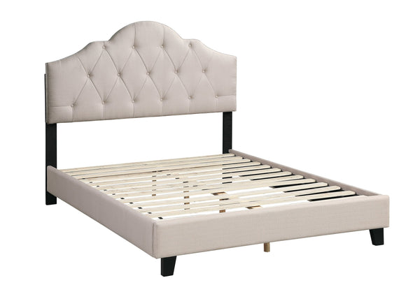 English Elm Contemporary Upholstered Queen Bed with Tufted Arched Headboard, Adjustable Height, Linen-Like Fabric Light Brown 62 L x 34 W x 7 H B011S01432