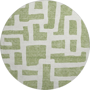 HomeRoots 8' Green and Ivory Abstract Geometric Round Rug - Washable, UV-Protected, Durable & Stylish Décor Piece 671801