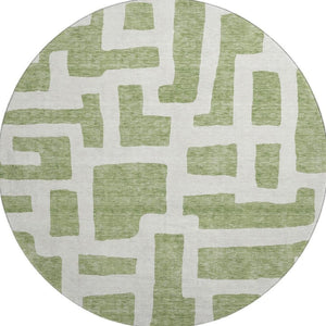 HomeRoots 8' Green and Ivory Abstract Geometric Round Rug - Washable, UV-Protected, Durable & Stylish Décor Piece 671801