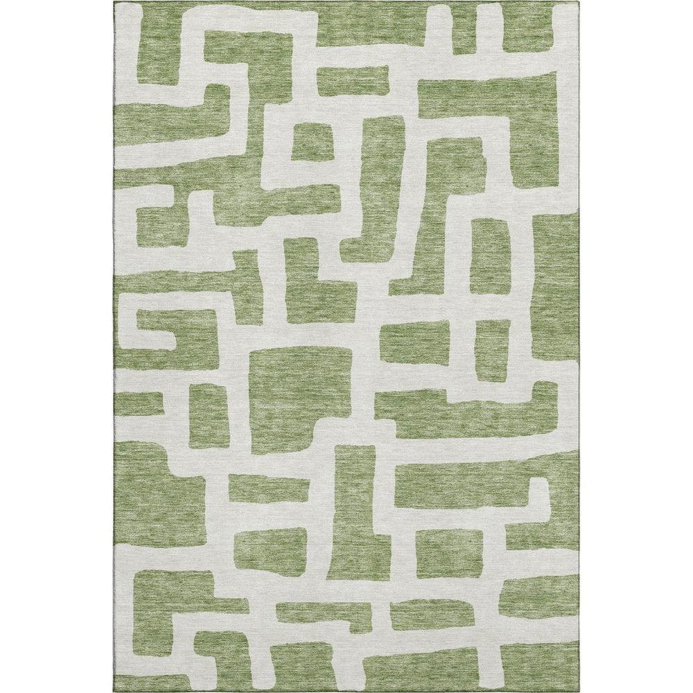 HomeRoots 8' X 10' Modern Green & Ivory Abstract Geometric Area Rug - Washable, UV Protected, Durable Design 671802