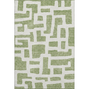 HomeRoots 8' X 10' Modern Green & Ivory Abstract Geometric Area Rug - Washable, UV Protected, Durable Design 671802