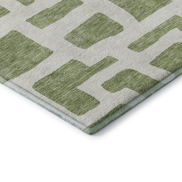HomeRoots 8' X 10' Modern Green & Ivory Abstract Geometric Area Rug - Washable, UV Protected, Durable Design 671802