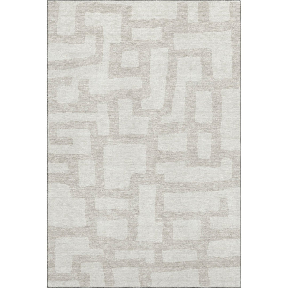 HomeRoots 5' Abstract Geometric Ivory & Beige Area Rug - Washable, UV Protected, Stain Resistant for Modern Homes 671806