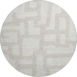HomeRoots 8' Ivory and Beige Abstract Geometric Round Rug - Washable, UV Protected, Stain Resistant Design 671807