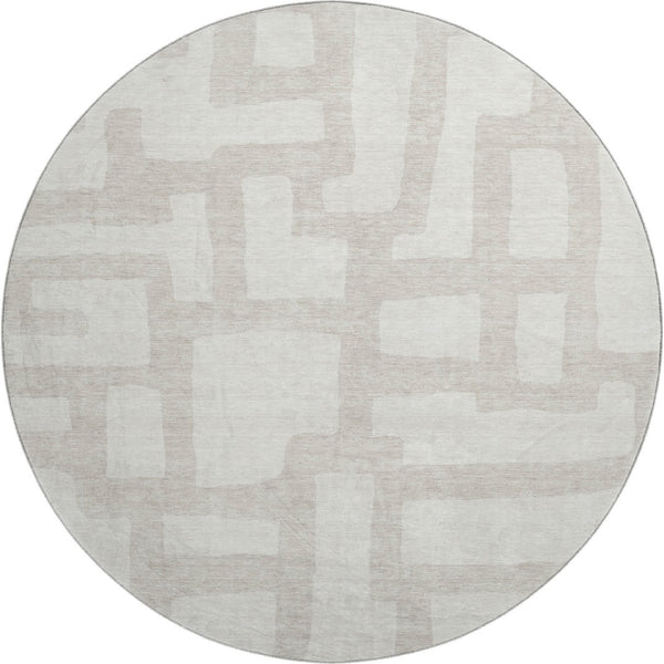 HomeRoots 8' Ivory and Beige Abstract Geometric Round Rug - Washable, UV Protected, Stain Resistant Design 671807