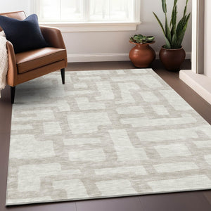 HomeRoots 8' X 10' Ivory and Beige Abstract Geometric Area Rug - Washable, UV-Protected, Soft & Durable Design 671808
