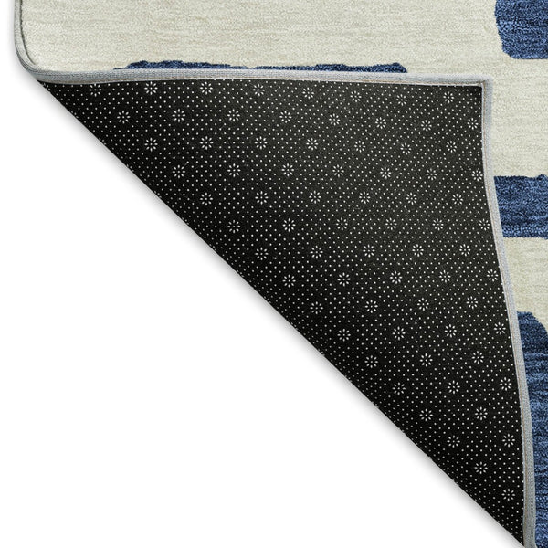HomeRoots 8' Navy Blue and Ivory Abstract Geometric Round Rug - Washable, UV-Protected, Durable & Stylish! 671813