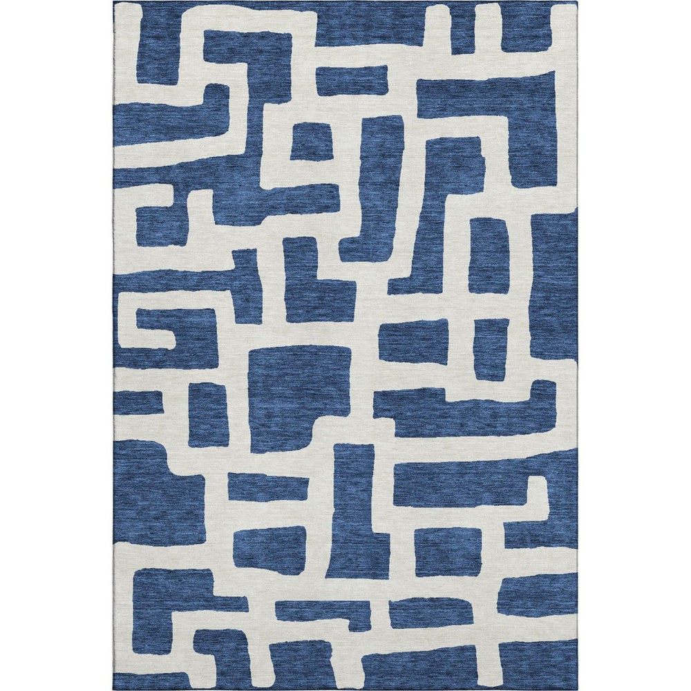 HomeRoots 10' X 14' Navy Blue & Ivory Abstract Geometric Area Rug – Durable, Washable, UV-Protected Design! 671816