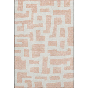 HomeRoots 5' X 8' Peach and Ivory Abstract Geometric Area Rug - Washable, UV Protected, Ideal for High-Traffic Areas 671818
