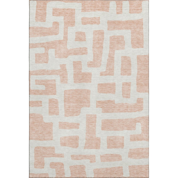 HomeRoots 5' X 8' Peach and Ivory Abstract Geometric Area Rug - Washable, UV Protected, Ideal for High-Traffic Areas 671818