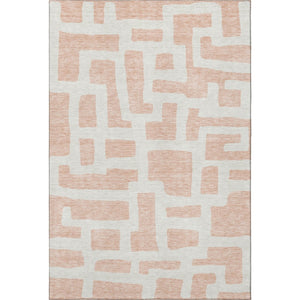 HomeRoots 5' X 8' Peach and Ivory Abstract Geometric Area Rug - Washable, UV Protected, Ideal for High-Traffic Areas 671818