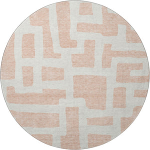 HomeRoots 8' Peach and Ivory Abstract Round Rug - Modern Geometric Design with Stain, UV Protection & Washable Care 671819