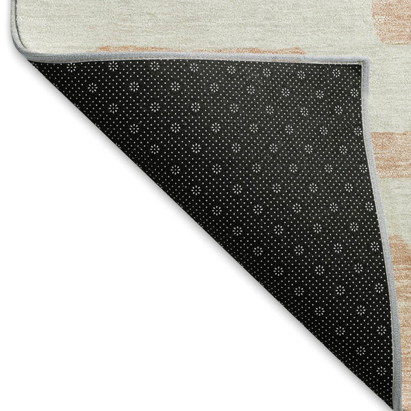 HomeRoots 10' X 14' Peach & Ivory Geometric Washable Area Rug with UV Protection for Modern Living Spaces 671822